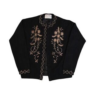 Black Embroidered Button-Front Cardigan